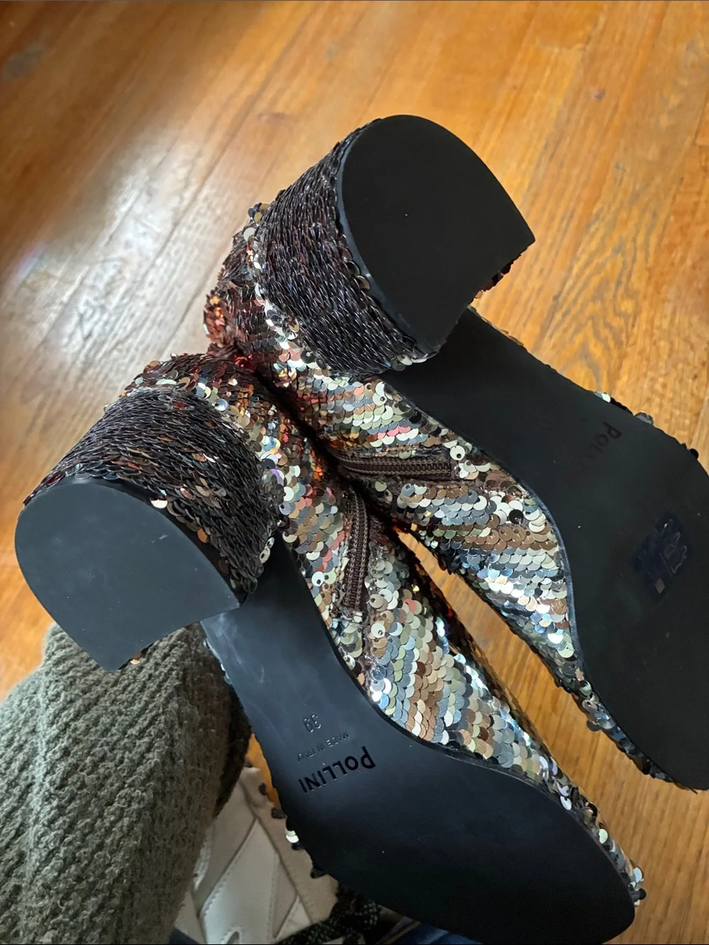 Pollini Sequin Block Heel Ankle Boot - Multicolor size 39 US 8.5